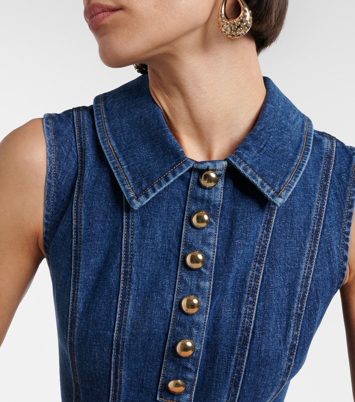 Self-Portrait Broderie anglaise denim minidress