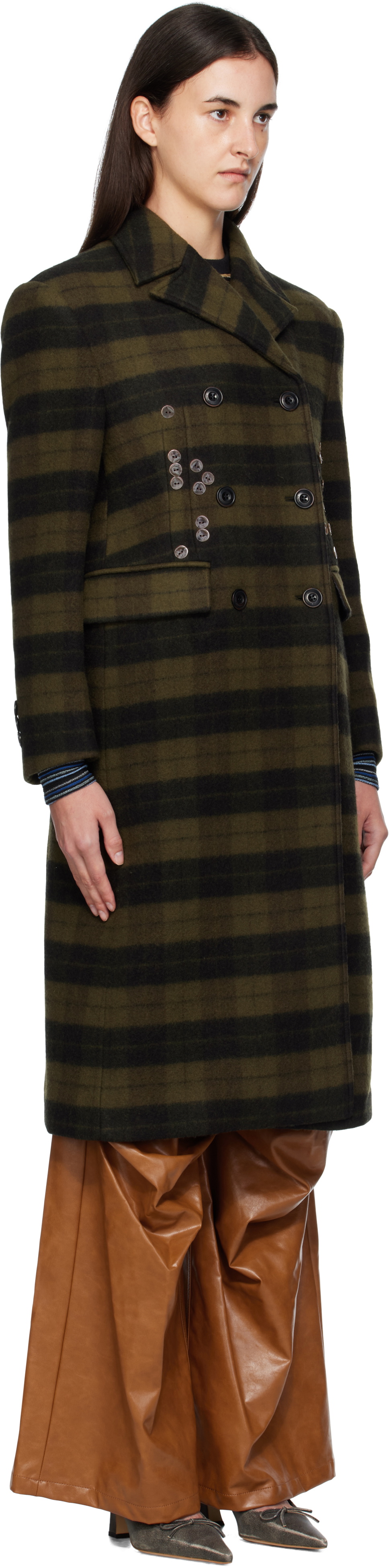 Andersson Bell Khaki Lacie Check Buttons Coat