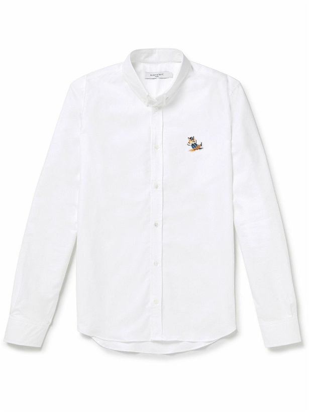 Photo: Maison Kitsuné - Button-Down Collar Logo-Appliquéd Cotton-Twill Shirt - White