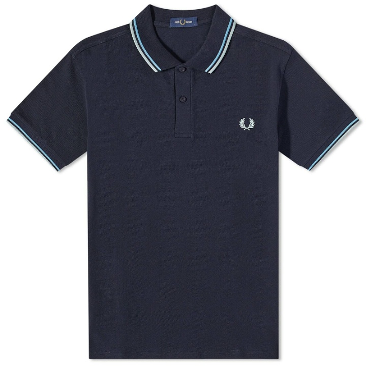 Photo: Fred Perry Authentic Men's Slim Fit Twin Tipped Polo Shirt in Navy/Soft Blue/Silver