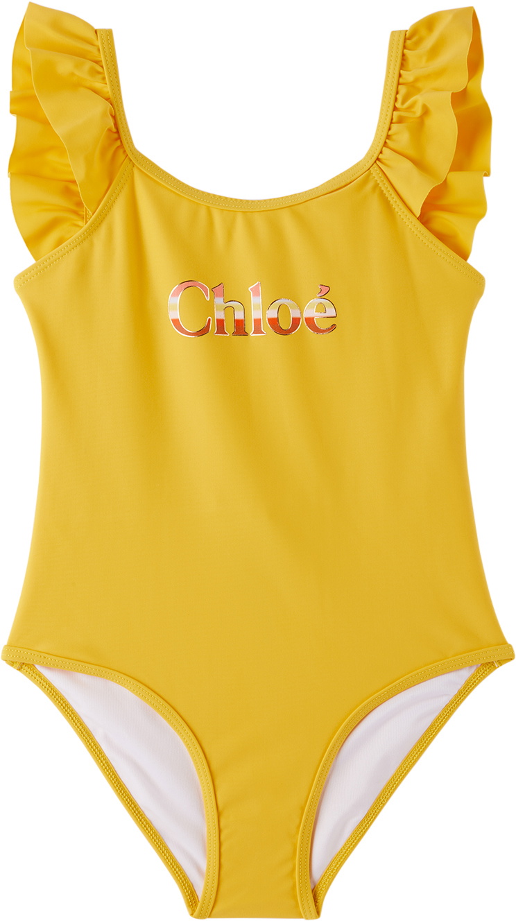 Chloé Kids Yellow Printed One-Piece Swimsuit Chloe