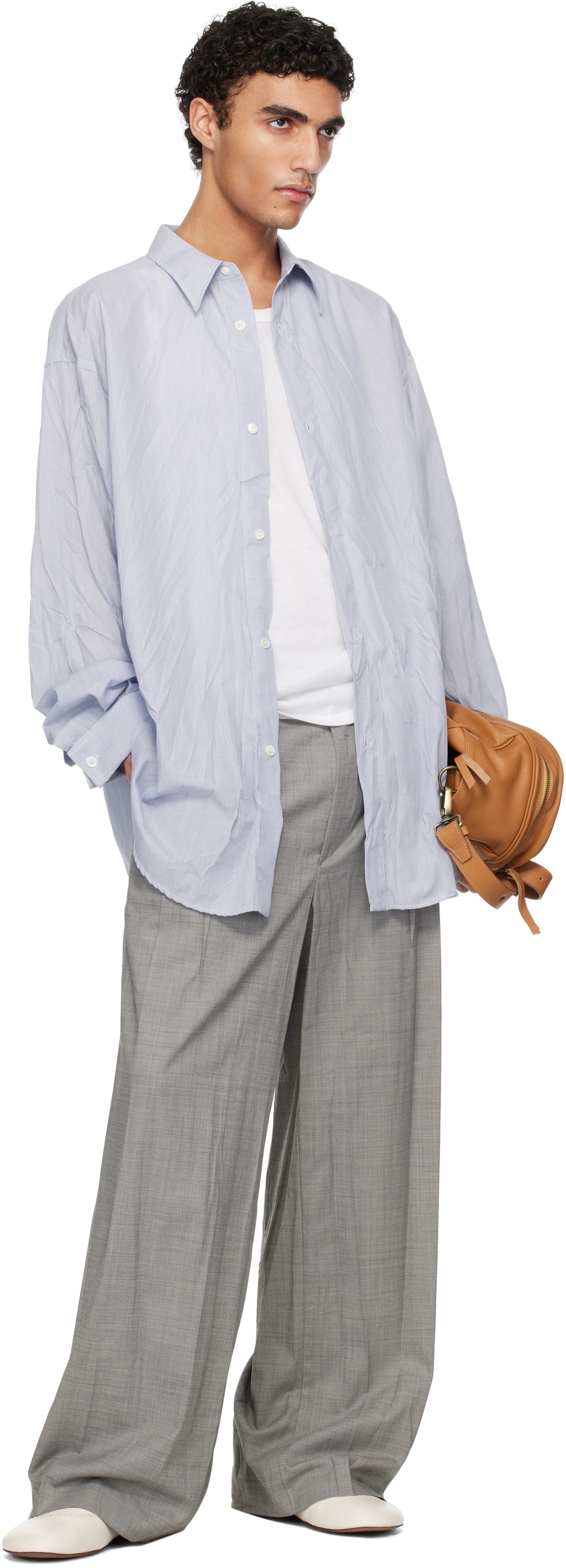 Hed Mayner Blue & White Crinkled Poplin Shirt Hed Mayner