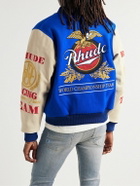 Rhude - Leather-Trimmed Embroidered Wool-Blend Felt Varsity Jacket - Blue