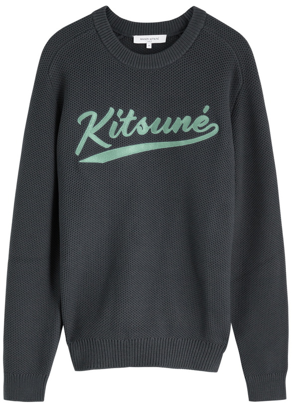 Photo: Maison Kitsuné Varsity Textured Cotton-blend Jumper Grey