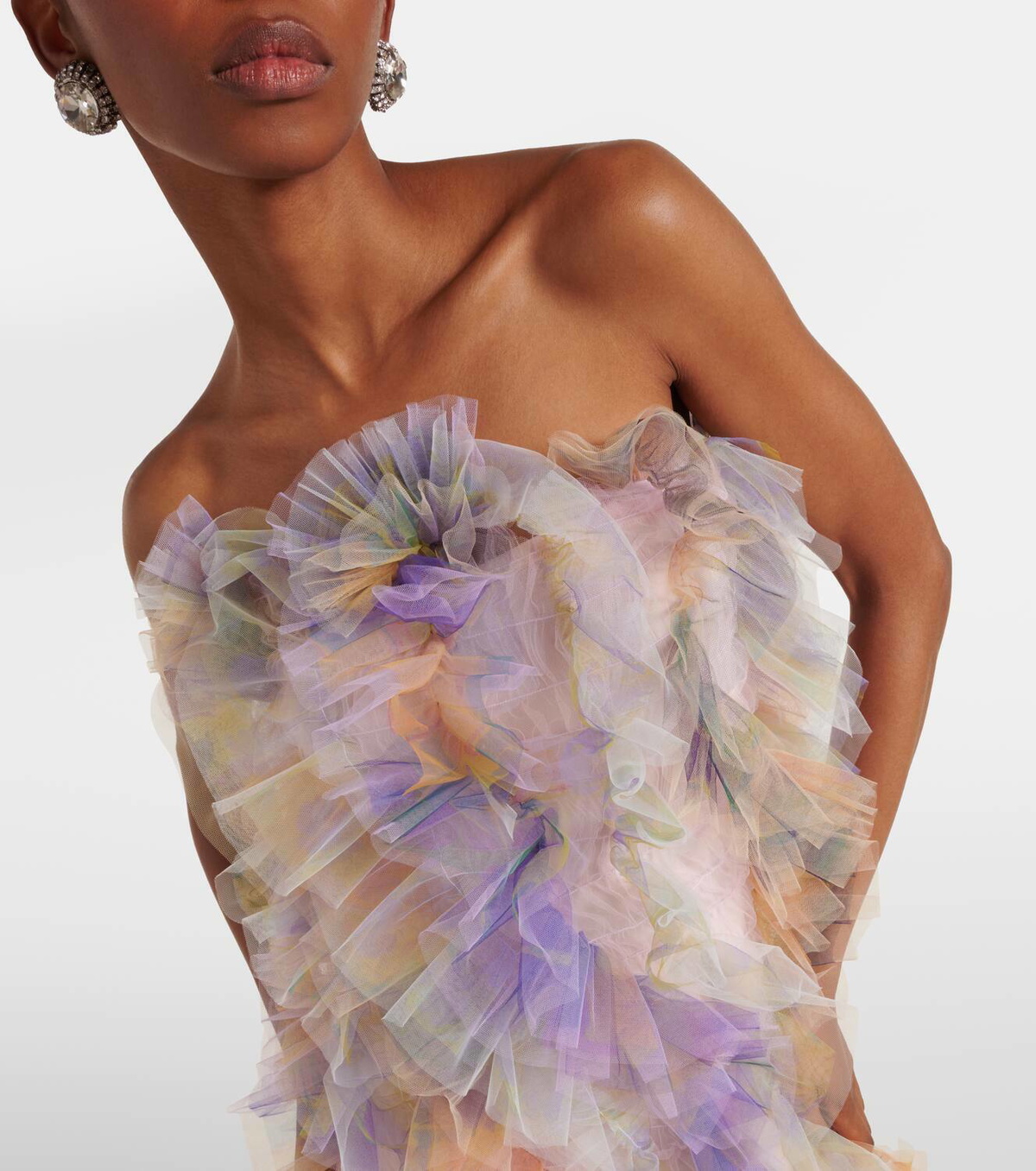Susan Fang Shirred tulle maxi dress