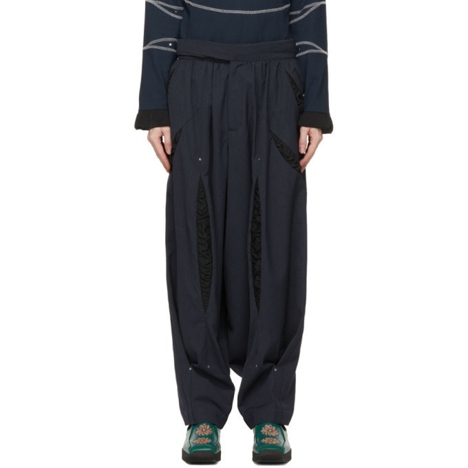 Kiko Kostadinov Navy and Black Anthonis Gathered Trousers