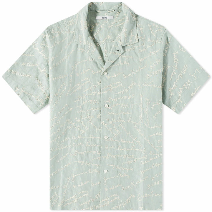 Photo: Bode Men's Signature Embroidered Vacation Shirt in Blue