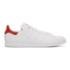 adidas Originals White and Red Stan Smith Sneakers