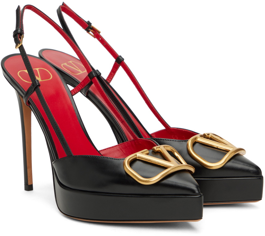 Valentino Garavani Black VLogo Slingback Platform Heels