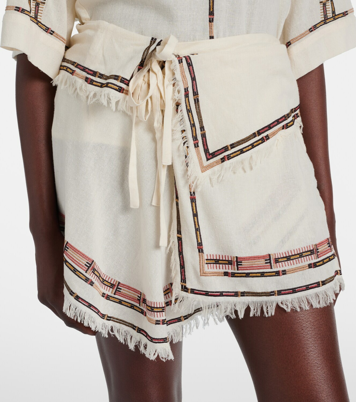 Isabel Marant Feriel embroidered fringed silk wrap skirt