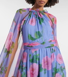 Carolina Herrera Floral caped halterneck silk gown