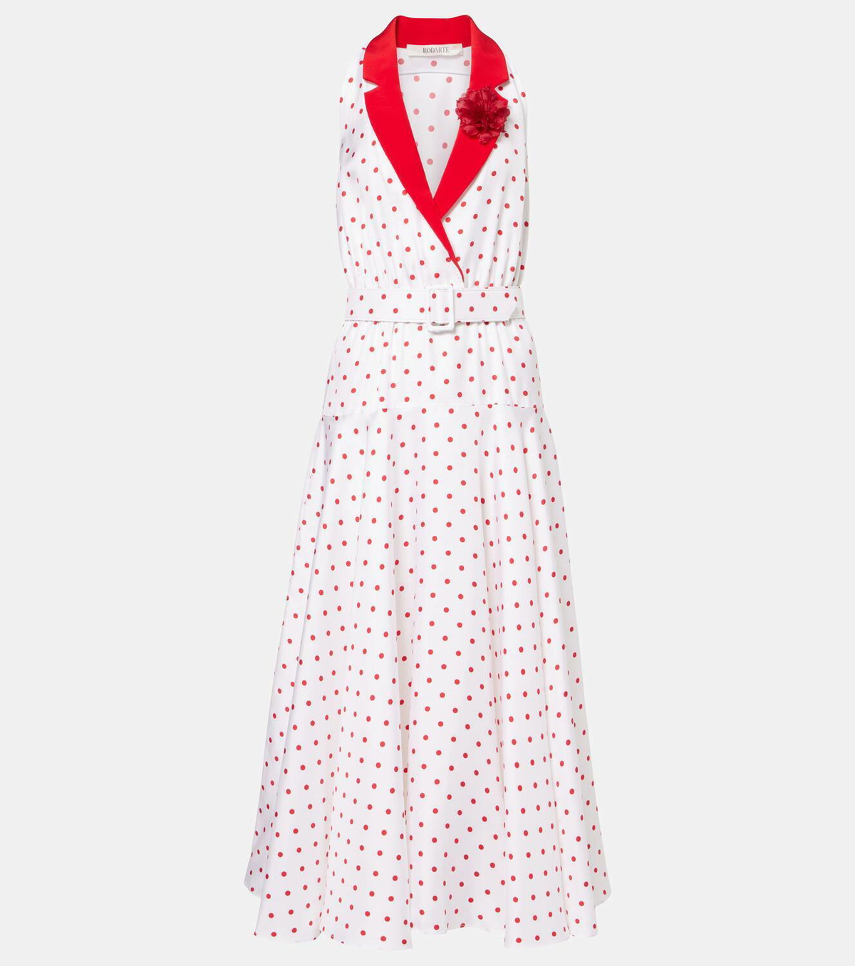 Rodarte Polka-dot belted silk twill midi dress