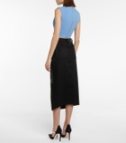 David Koma Denim and leather midi skirt