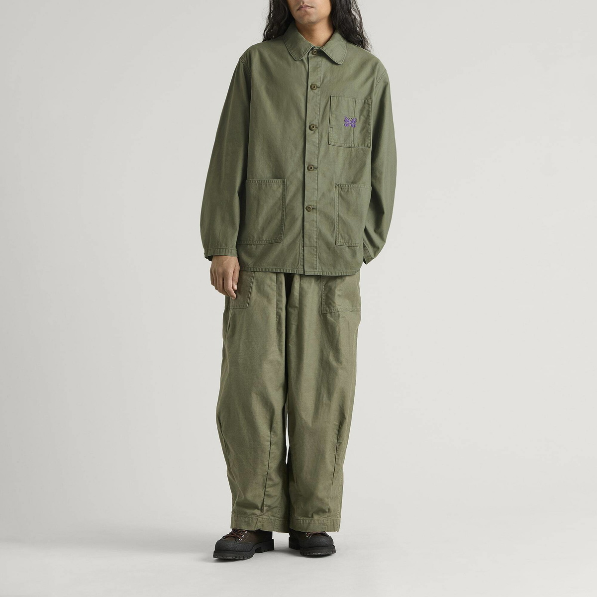 Needles Men's Reversed Sateen Coverall Jacket in Olive