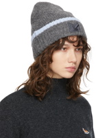 Maison Kitsuné Grey Patch Fluffy Knitted Beanie