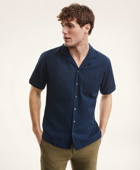 Brooks Brothers Men's Regent Regular-Fit Sport Shirt, Camp Collar Short-Sleeve Seersucker | Navy
