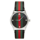 Gucci Black and Silver Striped Leather G-Timeless Watch