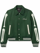 AMIRI - Bones Leather-Trimmed Appliquéd Melton Wool-Blend Varsity Jacket - Green