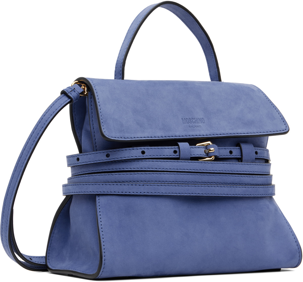 Moschino Navy 'Tie Me' Suede Small Bag
