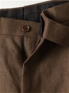 De Petrillo - Slim-Fit Pleated Linen Trousers - Brown