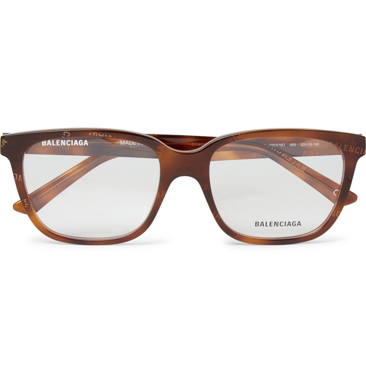 Photo: Balenciaga - Square-Frame Logo-Print Tortoiseshell Acetate Optical Glasses - Brown
