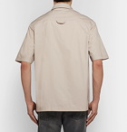 Heron Preston - Oversized Embroidered Printed Half-Zip Cotton-Poplin Shirt - Men - Beige