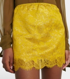 Saint Laurent Lace-trimmed jacquard lamé miniskirt