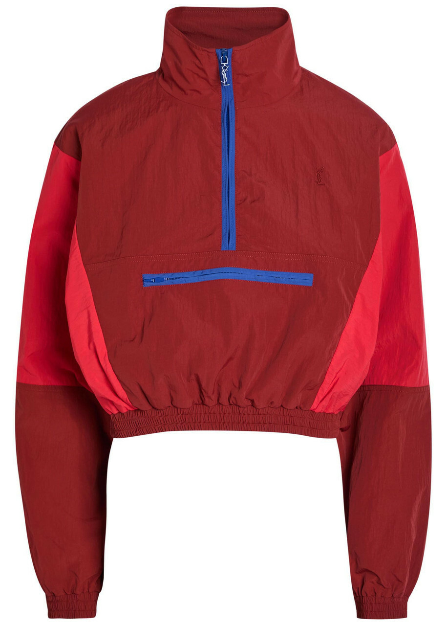 Saint Laurent Colour-blocked Shell Cropped Jacket Dark Red