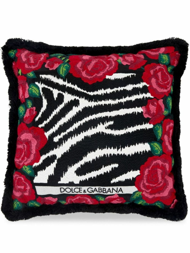 Photo: Dolce & Gabbana Pink Zebra Print Embroidered Small Cushion