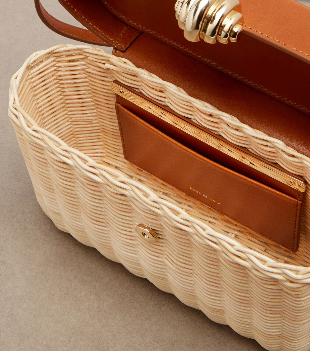 Aquazzura Belgravia leather-trimmed wicker vanity bag
