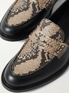 VINNY's - Townee Panelled Snake-Effect Leather Penny Loafers - Black