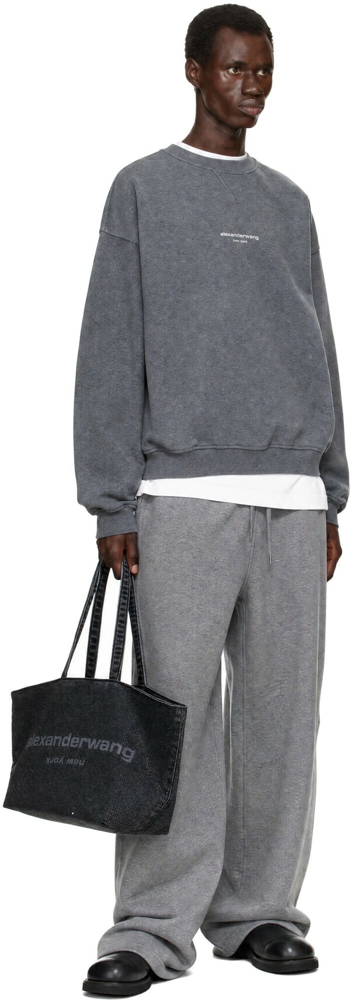 Alexander Wang Gray Oversized Logo Print Sweatshirt