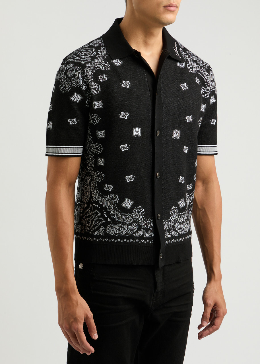 AMIRI 幾何学模様 半袖シャツ サイズ48 Amiri Paisley and Logo-intarsia Cotton Shirt Black Amiri