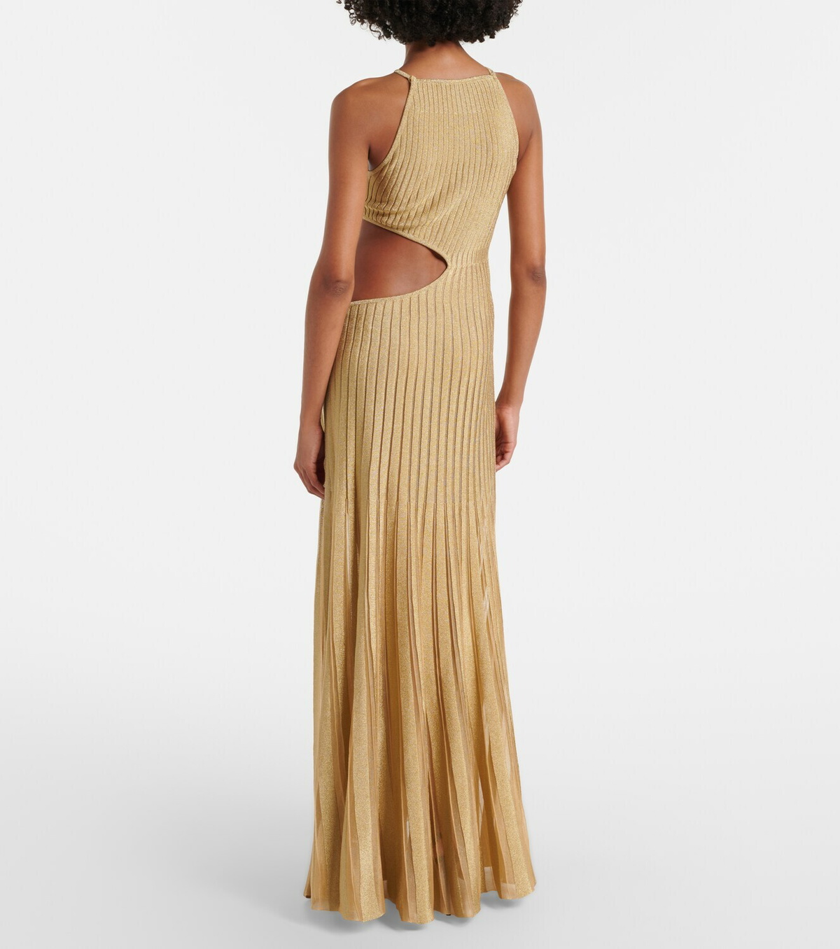 Roberto Cavalli Cutout ribbed-knit sheer lamé gown