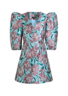 Sister Jane Deco Bloom Floral-jacquard Woven Mini Wrap Dress Blue