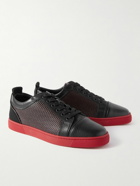 Christian Louboutin - Louis Junior Grosgrain-Trimmed Mesh and Full-Grain Leather Sneakers - Black