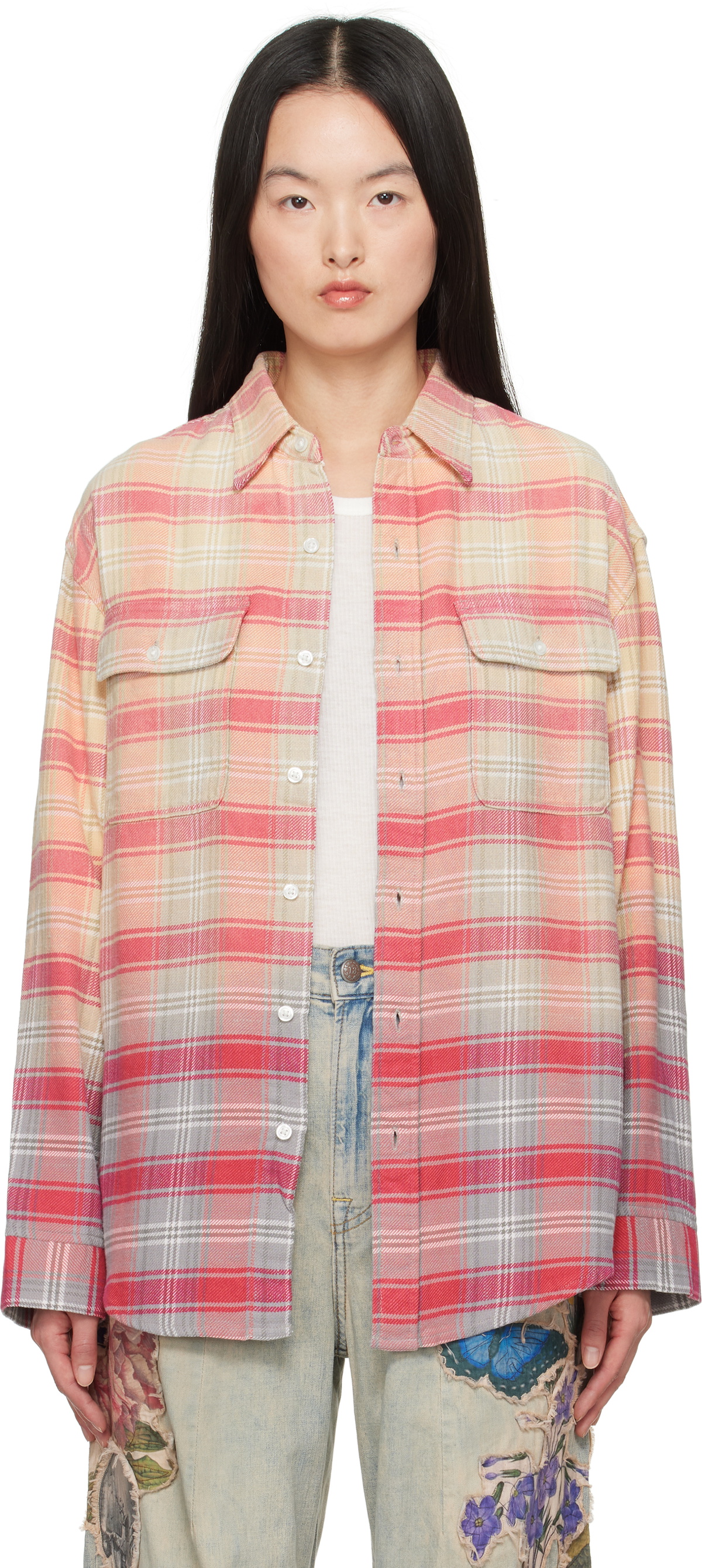 トップス R13 RELAXED WORKSHIRT RELAXED WORKSHIRT - GRADIENT BLEACHED BLUE PLAID – R13