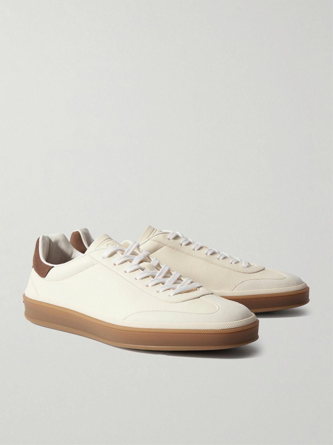 Loro Piana - Tennis Walk Suede-Trimmed Leather Sneakers - Neutrals