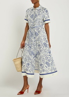 Simkhai Audria Printed Belted Linen-blend Midi Shirt Dress Blue