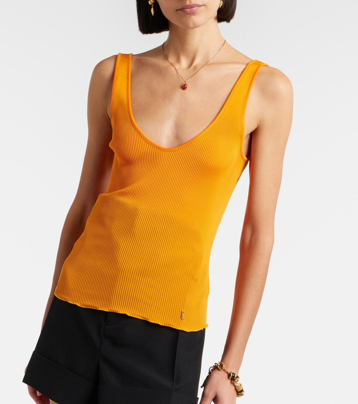 Saint Laurent Ribbed-knit silk jersey tank top