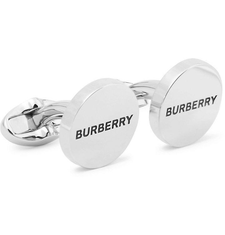 Photo: Burberry - Logo-Engraved Silver-Plated and Enamel Cufflinks - Silver