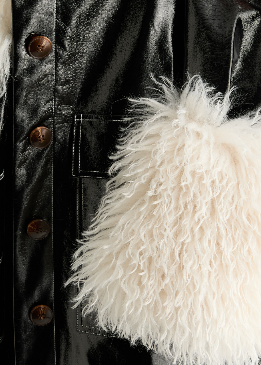 Kitri Simone Faux Shearling-trimmed Vinyl Coat Black