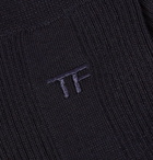TOM FORD - Logo-Embroidered Ribbed Cotton Socks - Men - Blue