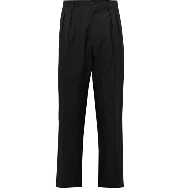Photo: De Petrillo - Wide-Leg Pleated Wool and Linen-Blend Suit Trousers - Black