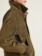 Loro Piana - Ribbed Knit-Trimmed Suede Bomber Jacket - Brown