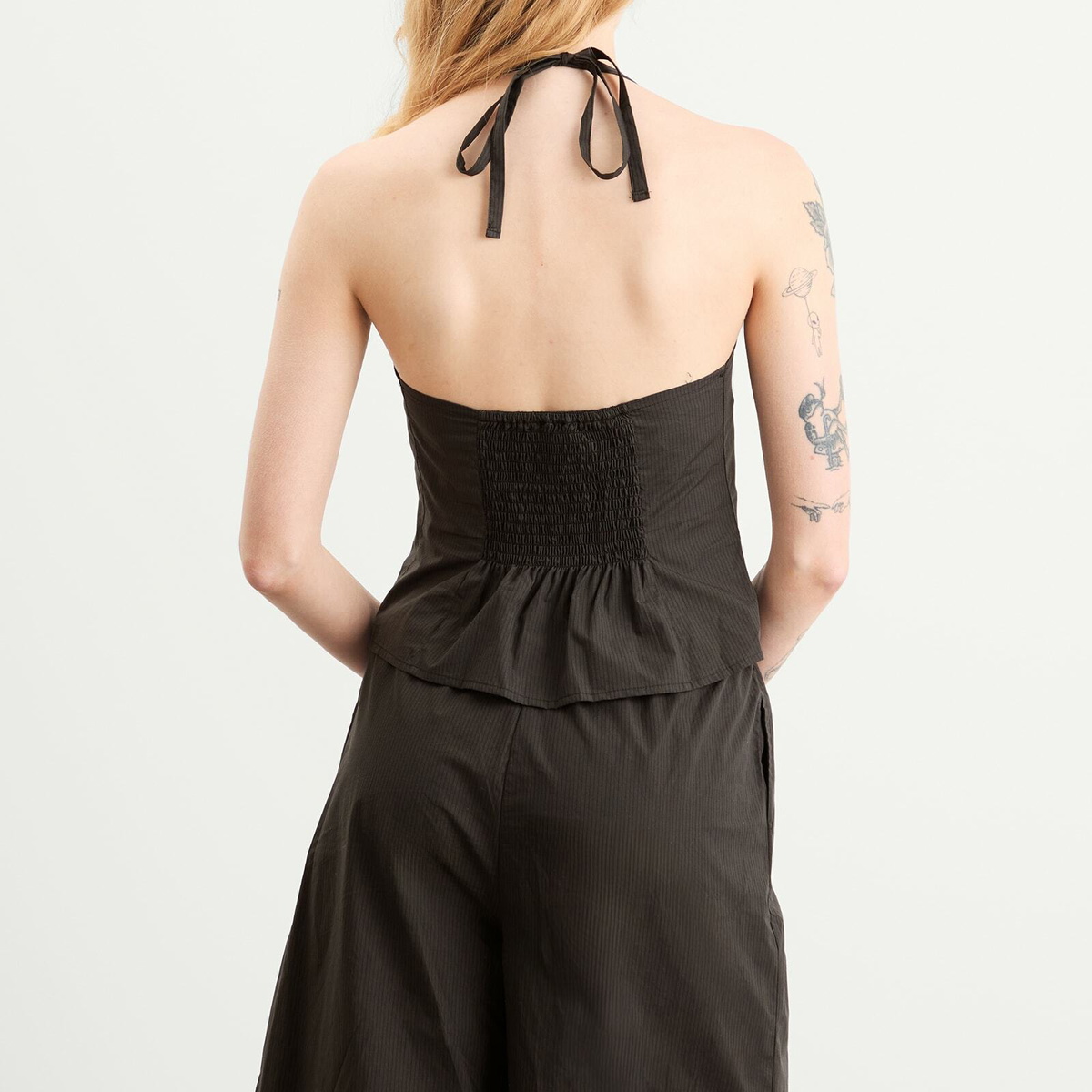 Deiji Studios Women's Waist Halter Top in Black Stripe