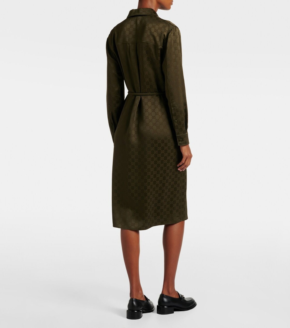 Gucci GG belted satin jacquard shirt dress