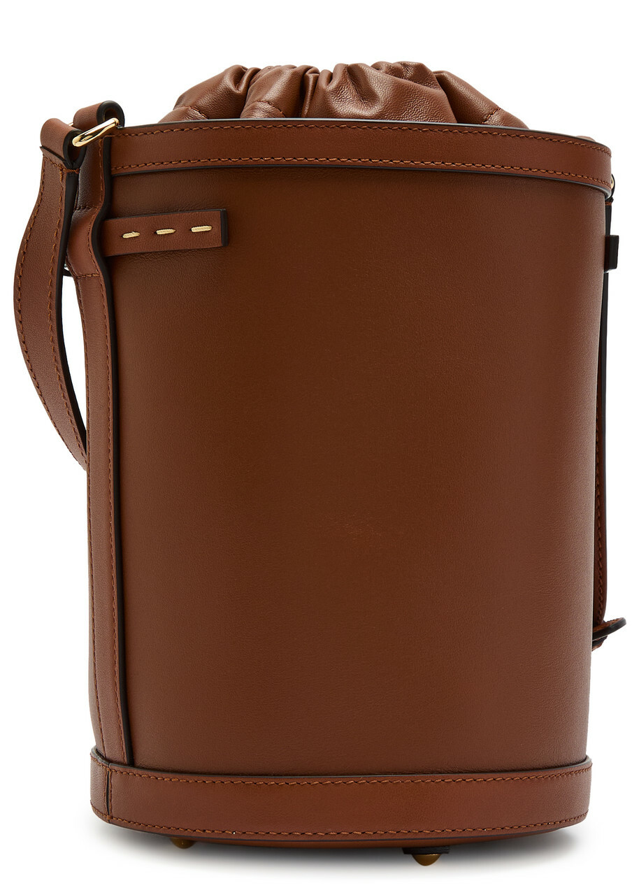 Valentino Garavani Logo-plaque Leather Drawstring Bucket bag - Brown - One Size