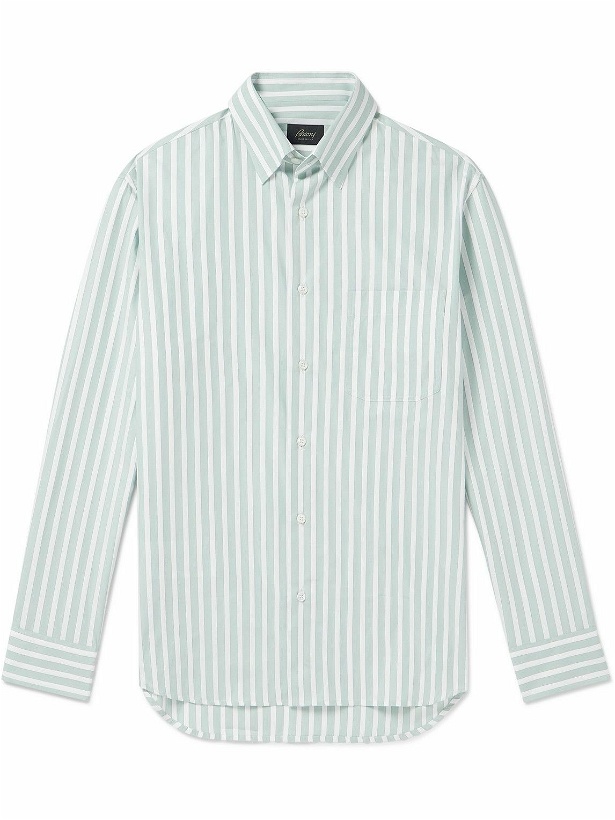 Photo: Brioni - Striped Cotton-Poplin Shirt - Green