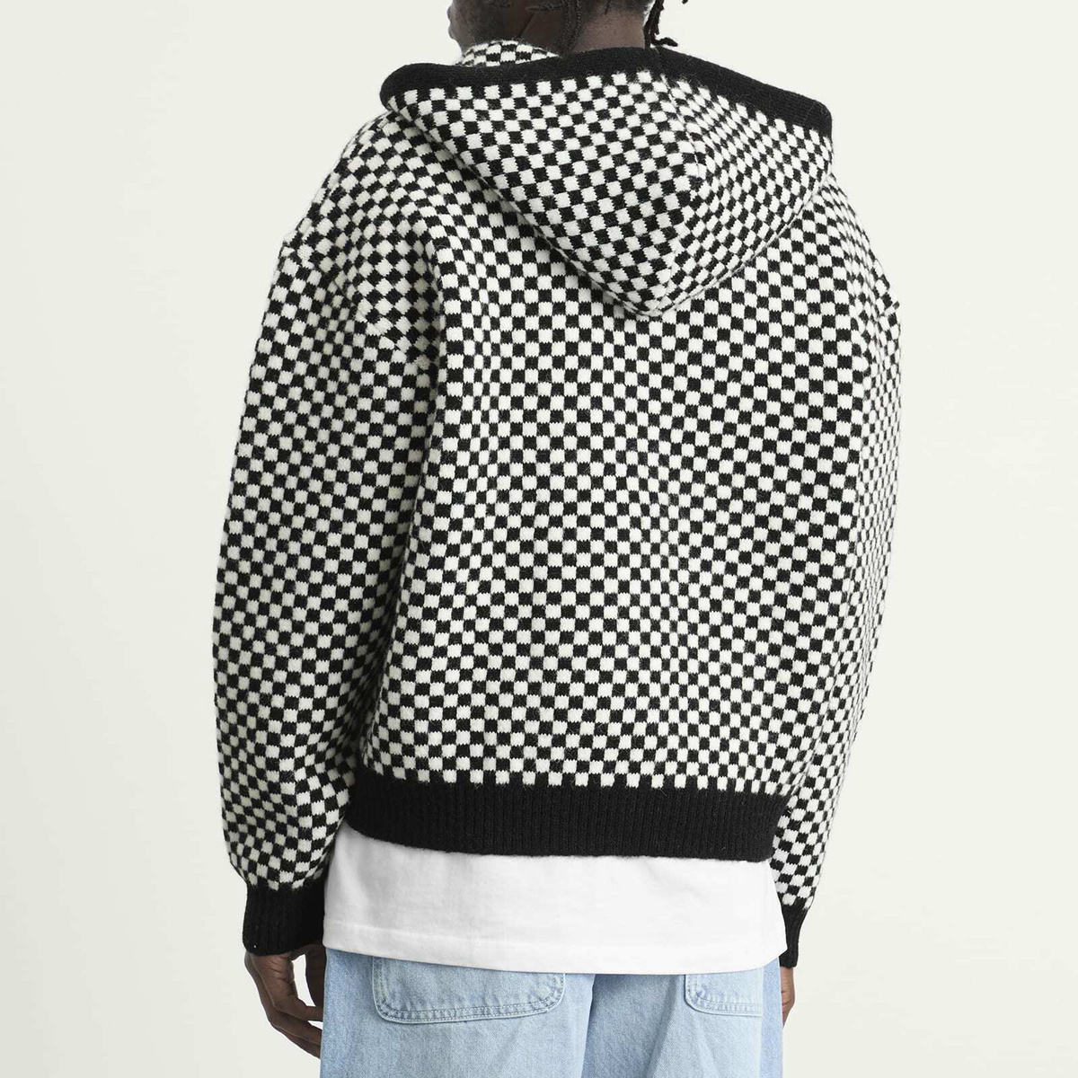 ANNIE HOOD Men's Checked Knitted Jacket in Black/White